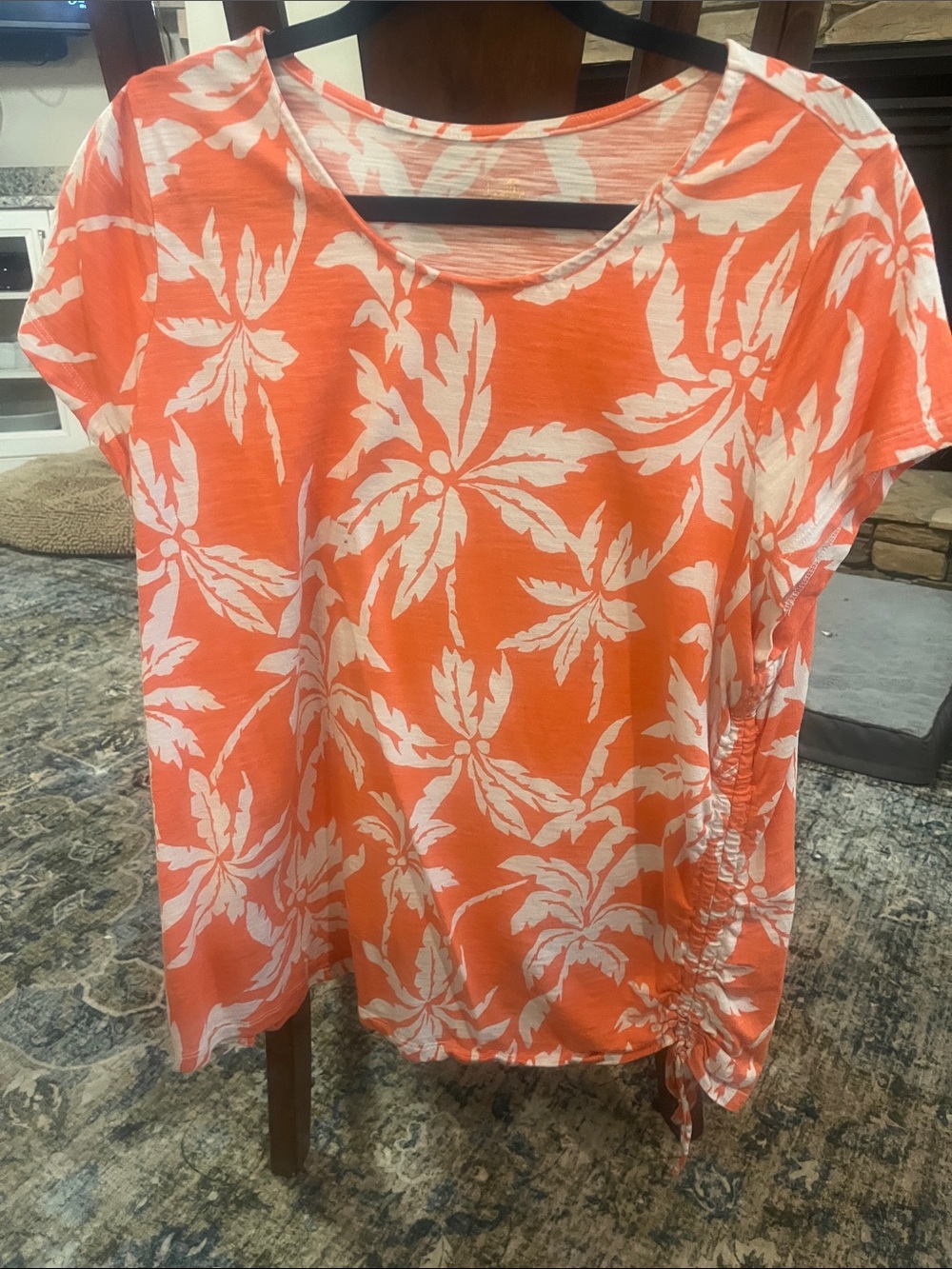 Belle by Kim Gravel Coral-White Short Sleeve Floral Top